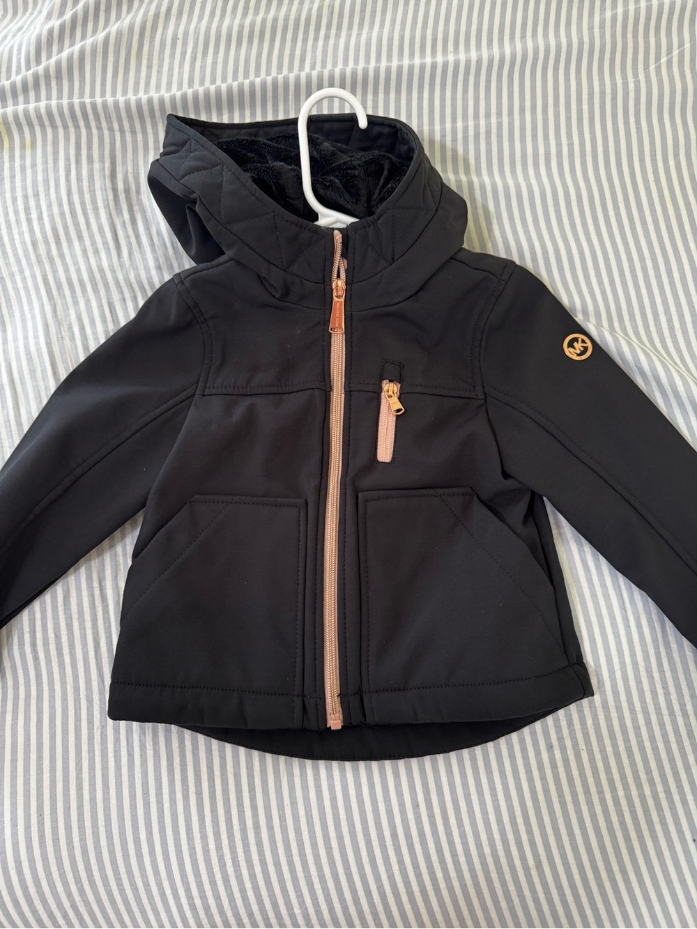 Michael Kors Black Jacket with Gold Label and Pink Lining